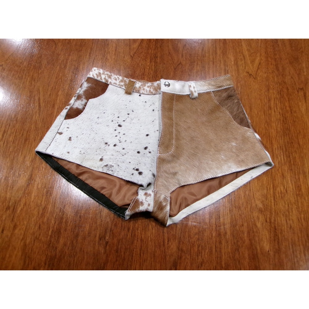 UL Cowhide Leather Patchwork Hair On Hide Shorts Brown White Western Small